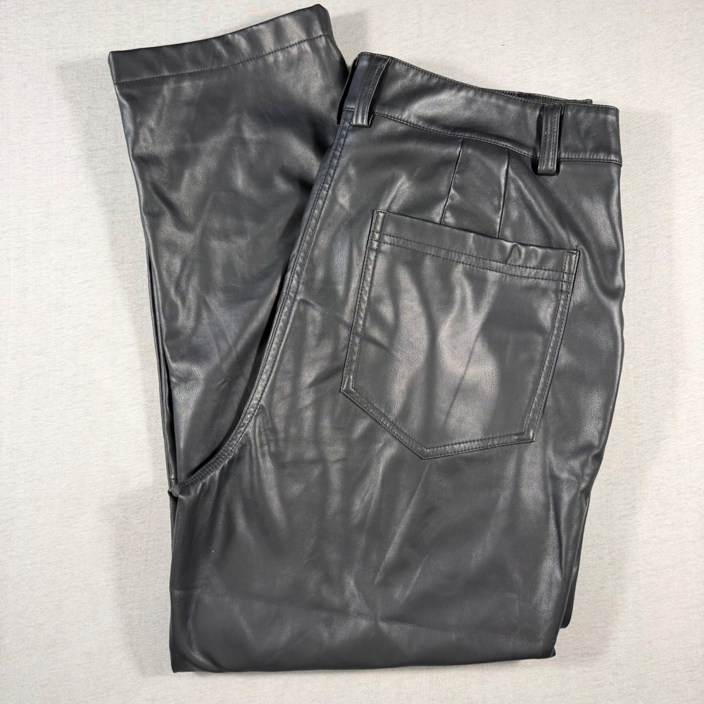 Topshop Faux Leather Straight Leg Pants Black High Waisted US 12 F103838